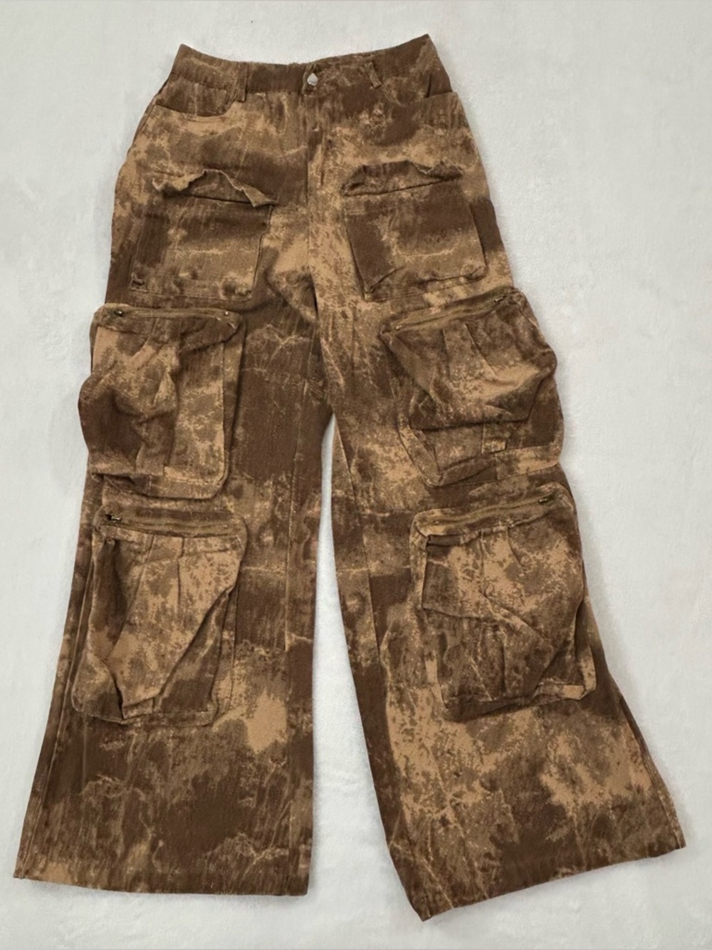 Fashion Nova Mid Rise Wide Leg Gia Brown Khaki Camo Baggy Cargo Pants Women’s S